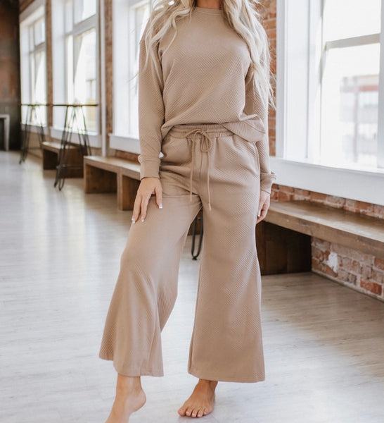 Khaki Textured Wide leg pant Set outfit