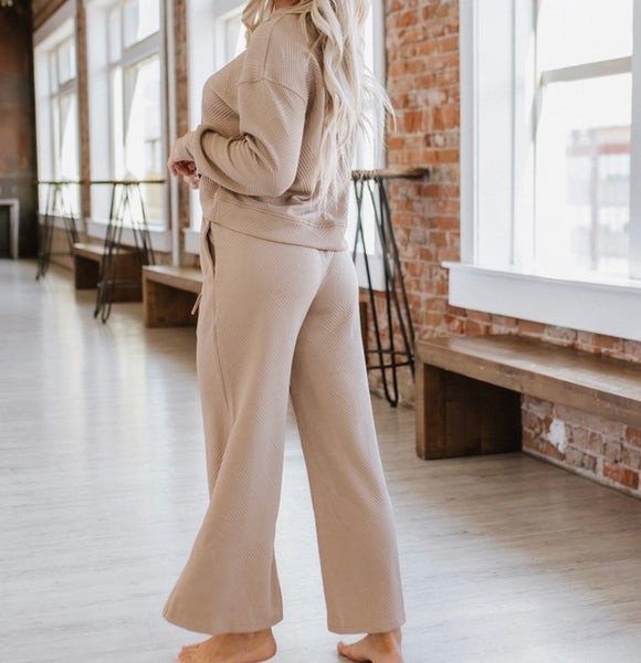 Khaki Textured Wide leg pant Set outfit