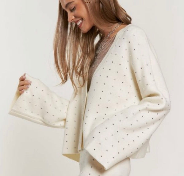 Cream Rhinestone Accent Cardigan