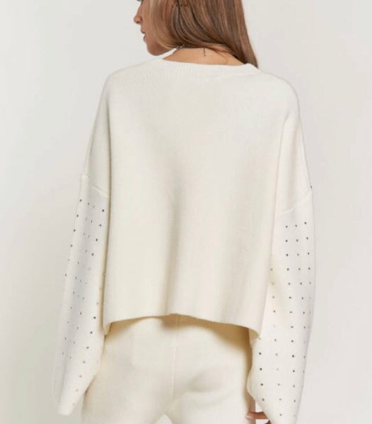 Cream Rhinestone Accent Cardigan