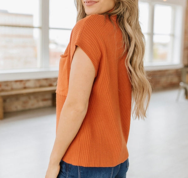 Orange Knit Short Sleeve Sweater