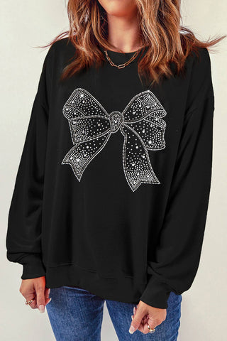 Black Rhinestone Bow Ribbon Sweatshirt
