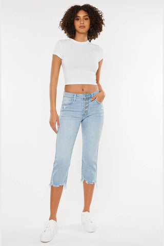 Light wash button fly Capri KanCan Jeans