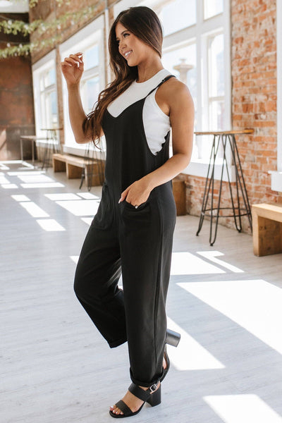 Black Front Pockets Jumpsuit