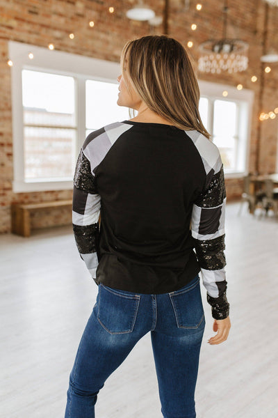 Black Buffalo Plaid Sequin Top
