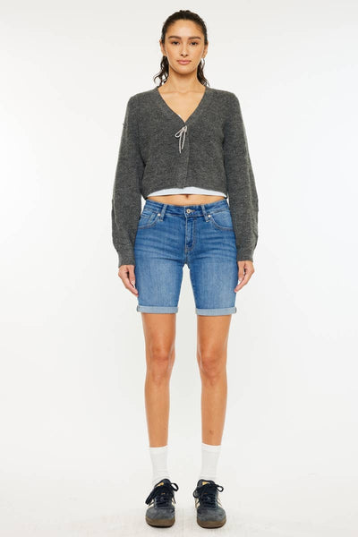 KanCan Med Blue Denim Fold Shorts