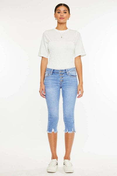 KanCan med blue frayed Capri Jean