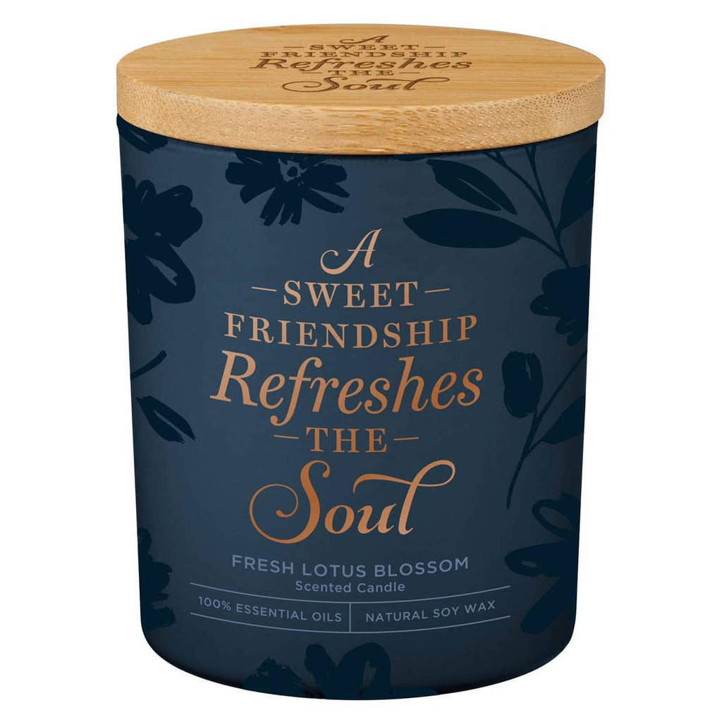 Candle w/Bamboo Lid Lotus Navy Sweet Friendship