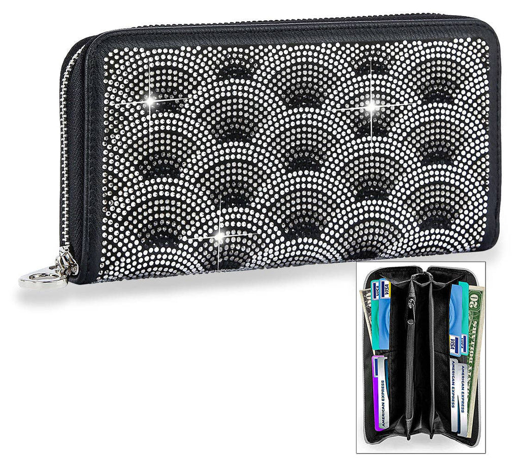 Black Rhinestone Design Accordion Wallet