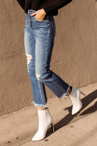 Flying Monkey Denim crop frayed distress jeans