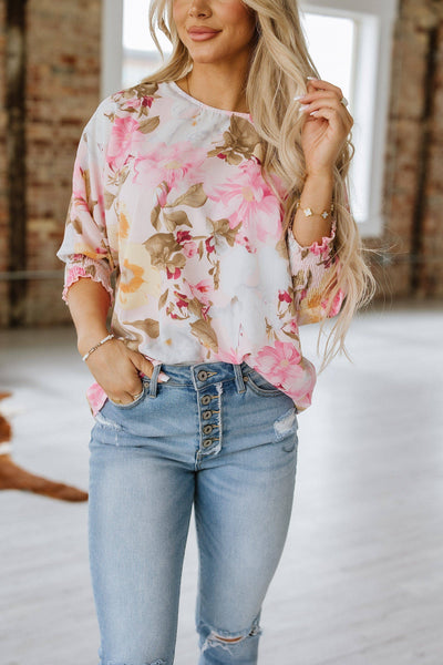 Pink Loose Fit Floral Blouse Top
