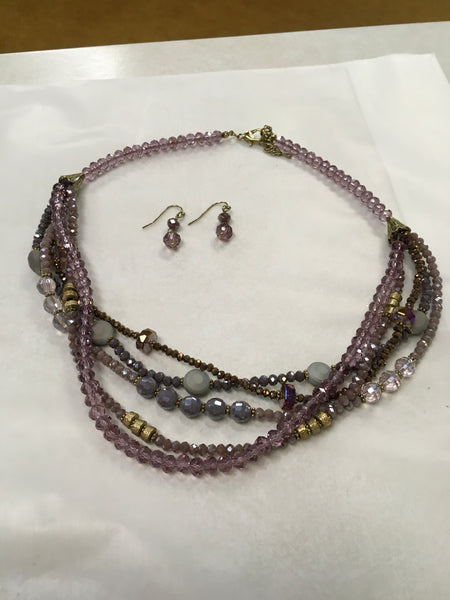 Purple bead layered necklace set