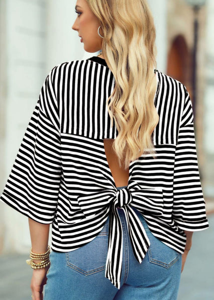 Black Stripe Cutout Back Top