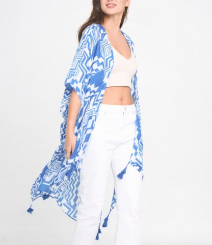 Blue geometric print kimono