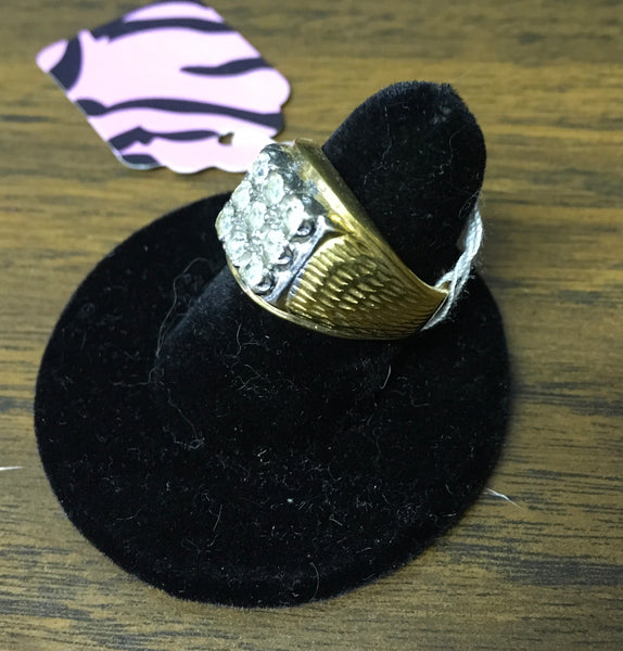 Vintage CZ 9 stone men’s gold fashion design ring sz 7.5