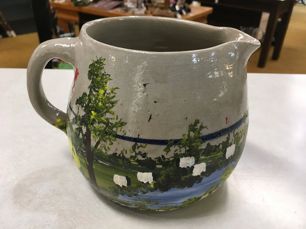Hand Painted Vintage farmhouse yard stoneware pitcher preowned