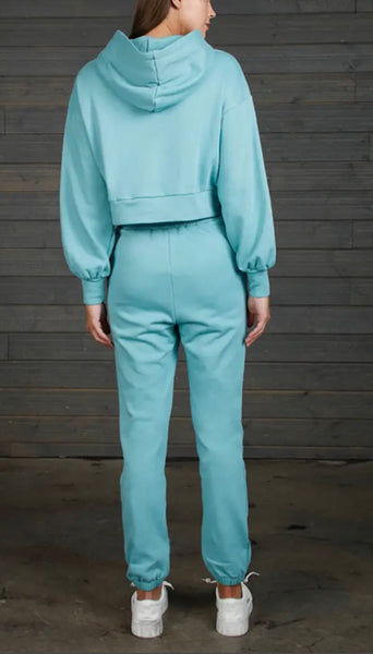 Sage blue green hoodie distressed sweatsuit