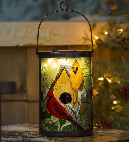 Cardinal couple Birdhouse solar lantern