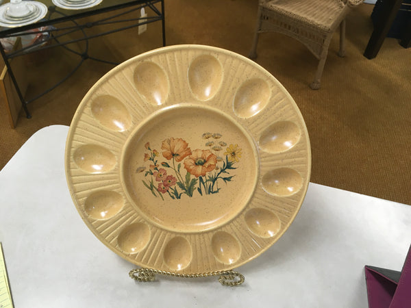 Vintage yellow gold deviled egg plate