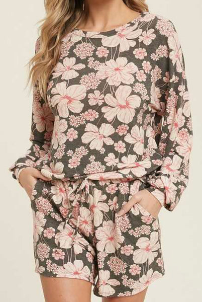 Charcoal floral print top