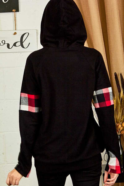 Black Plaid detail hoodie top