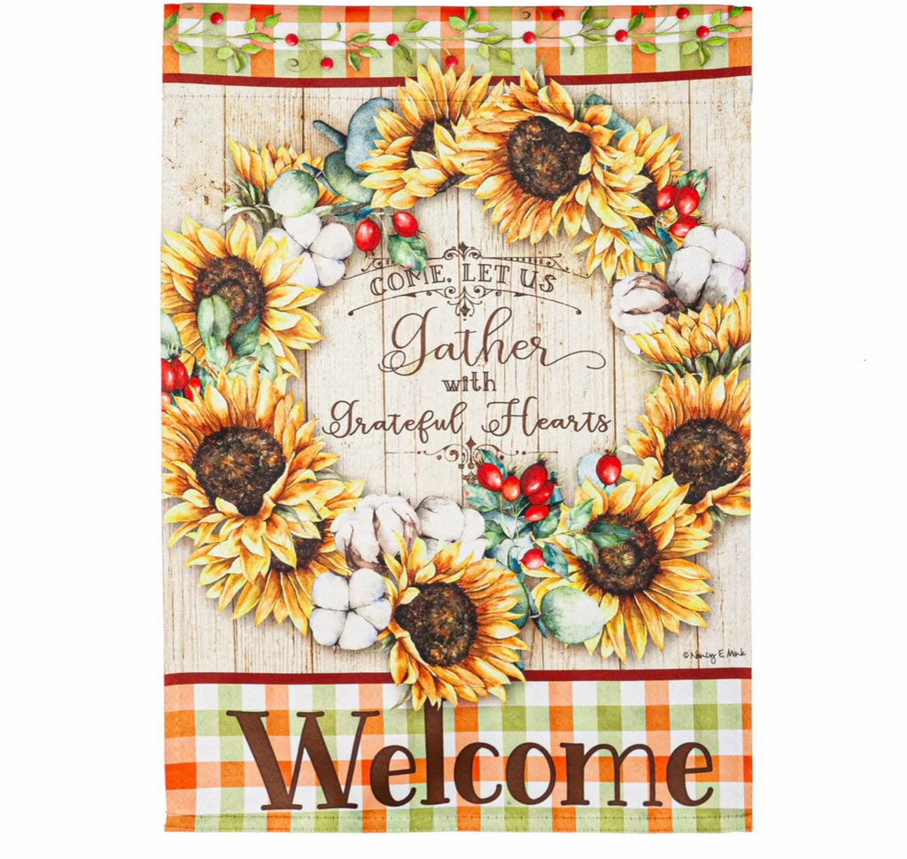 Farmhouse Fall Wreath Garden Suede Flag