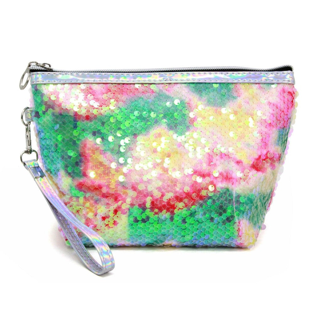 Green sequin travel make up bag