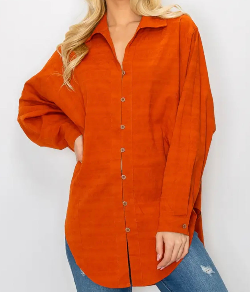 Rust Oversized textured button shirt