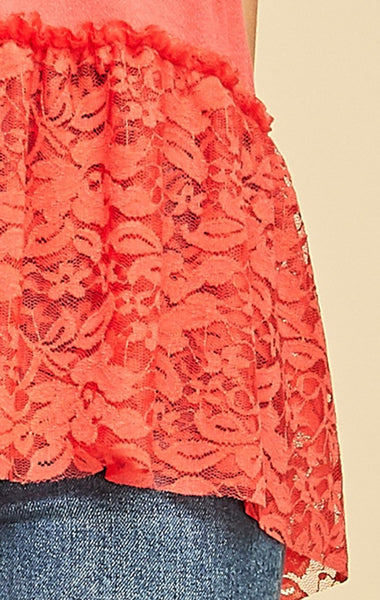 Coral w floral lace hi low top small only