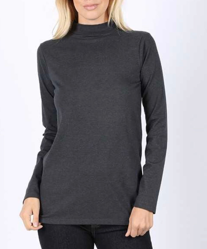 Charcoal Long Sleeve Mock Neck Top PLUS