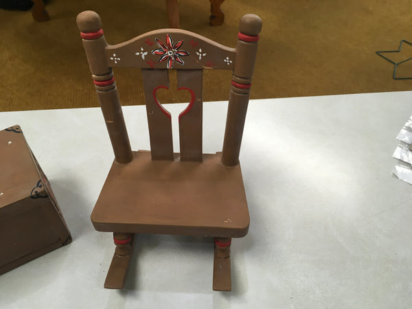 Ceramic doll size rocking chair and trunk