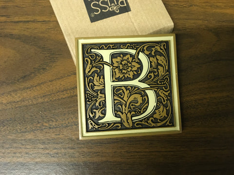 B Initial Russ Tile Magnet Floral Embossed