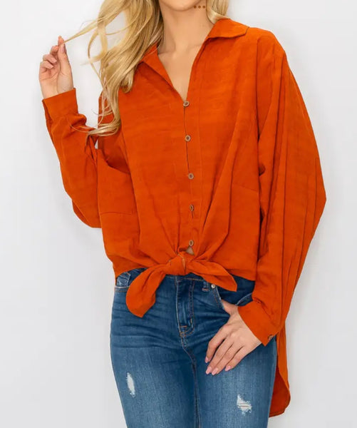 Rust Oversized textured button shirt