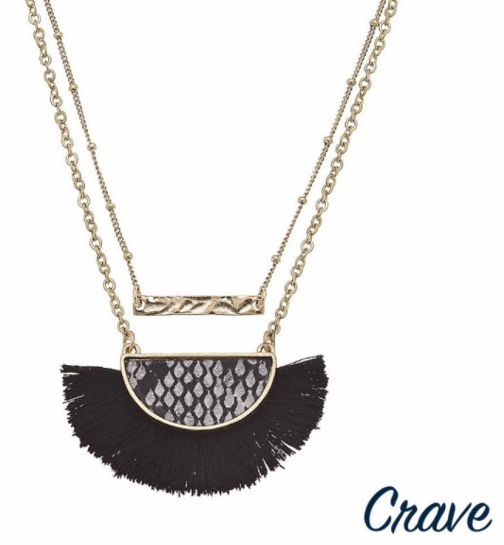 Gray double layer gold bar necklace