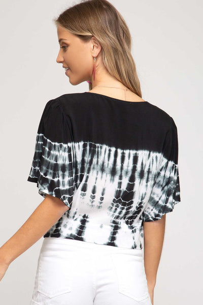 Black Tie Dye Half Sleeve Crop Top