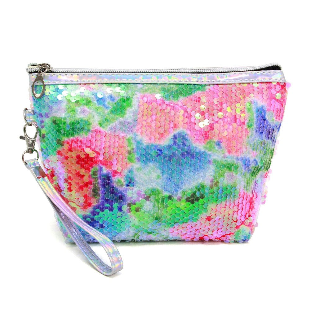 Lavender sequin travel make up bag