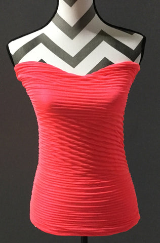 Neon coral crinkle tube top