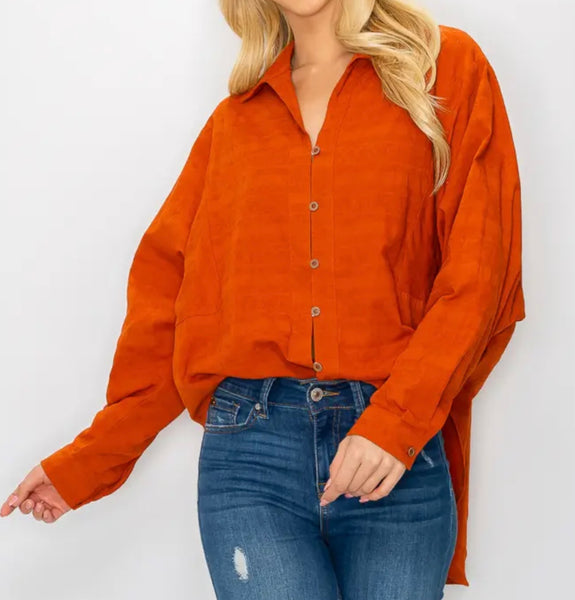 Rust Oversized textured button shirt