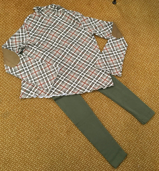 Latte with olive green plaid Ungee mock neck top