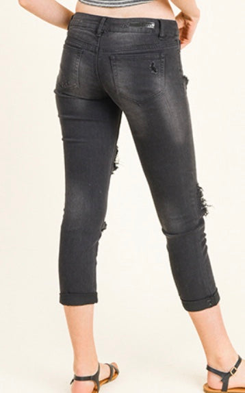 Black denim sequin distressed jean
