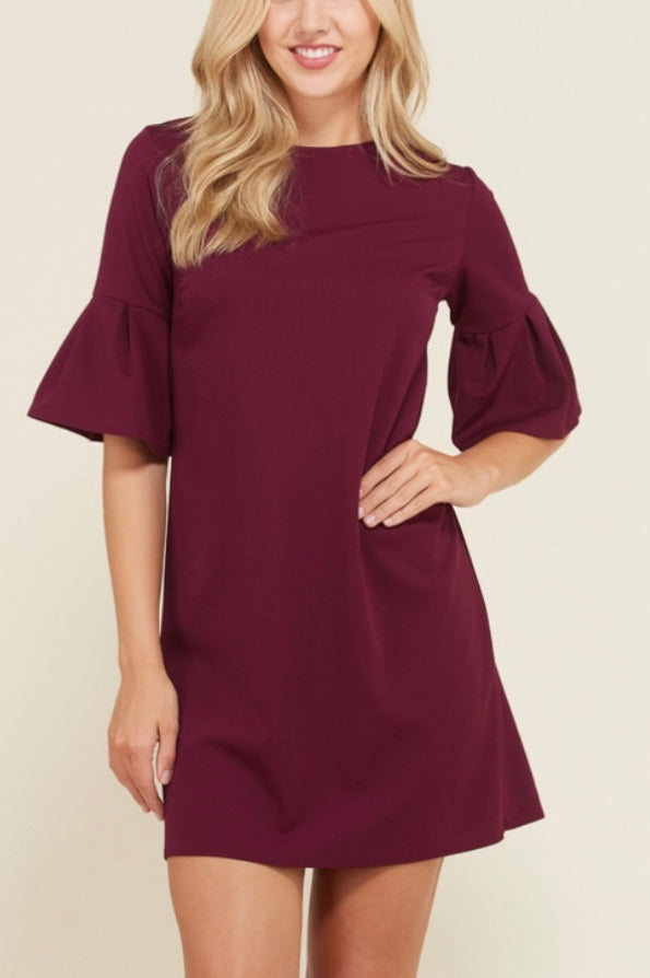 Burgundy bell sleeve shift dress