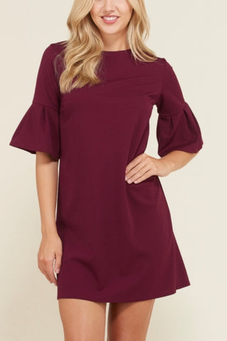 Burgundy bell sleeve shift dress