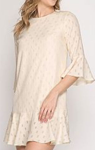 Ivory ruffle shift dress