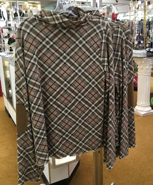 Latte with olive green plaid Ungee mock neck top