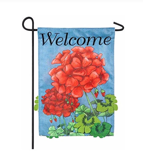 Geranium Welcome garden flag
