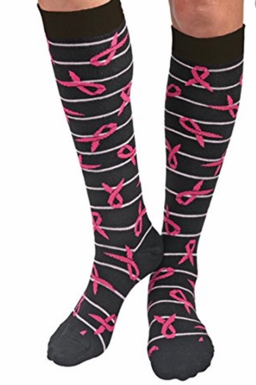 Black stripe Pink Ribbon knee hi socks