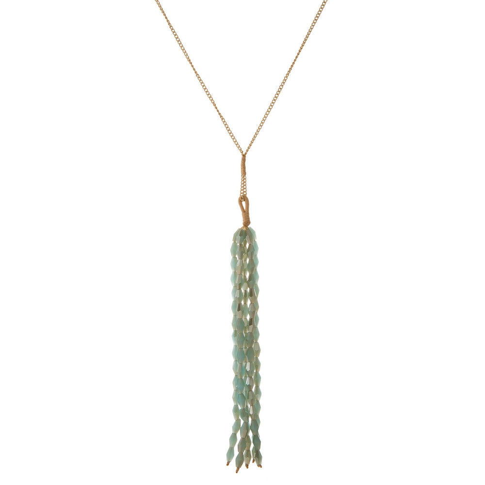 mint green faceted bead tassel pendant