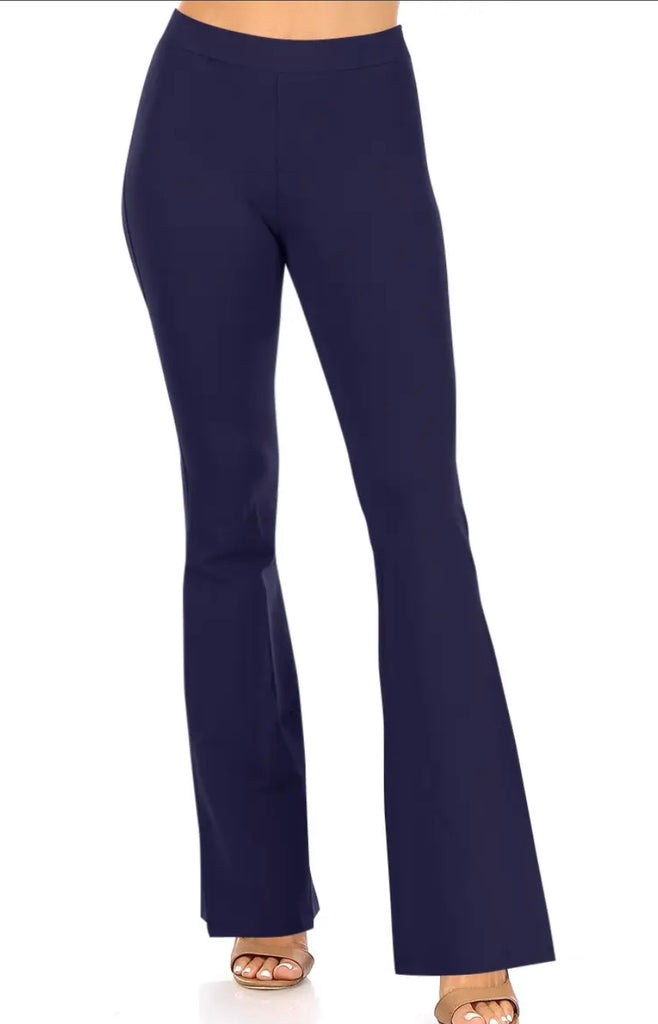 Navy High Rise Flared Hem Pants