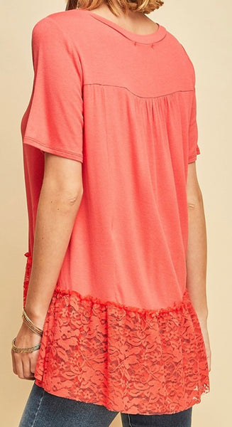 Coral w floral lace hi low top small only