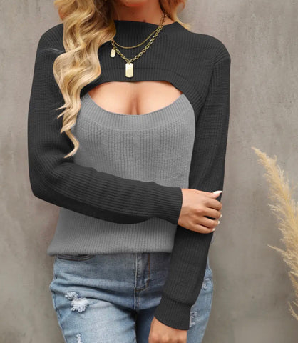 Dark gray Two Tone Cutout Sweater